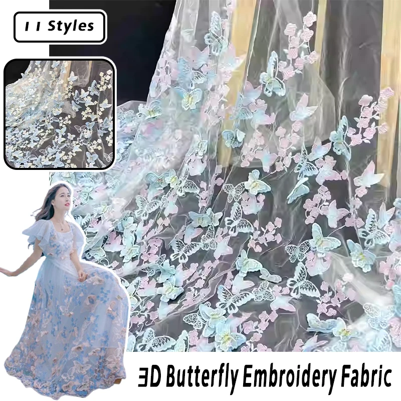 3Dバタフライ刺繍レース生地,ウェディングドレス用の手刺繍生地,重い手作りの衣類,日曜大工の縫製メッシュ生地