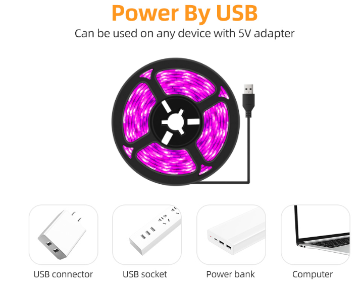 LED 成長ライトフルスペクトル USB 成長ライトストリップ 0.5 メートル 1 メートル 2 メートル 3 メートル 2835 チップ LED 植物ランプ植物花温室水耕栽培