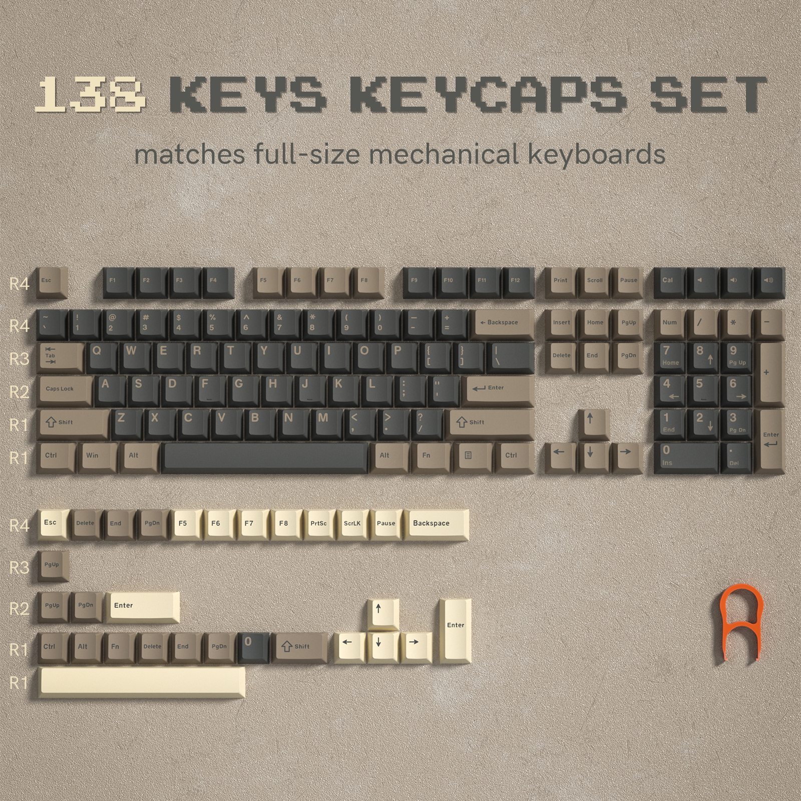 Womier 138 клавиш Ретро коричневый серый PBT колпачок для клавиш Double Shot Cherry Profile колпачки для клавиш Cherry MX Switches Механическая геймерская клавиатура