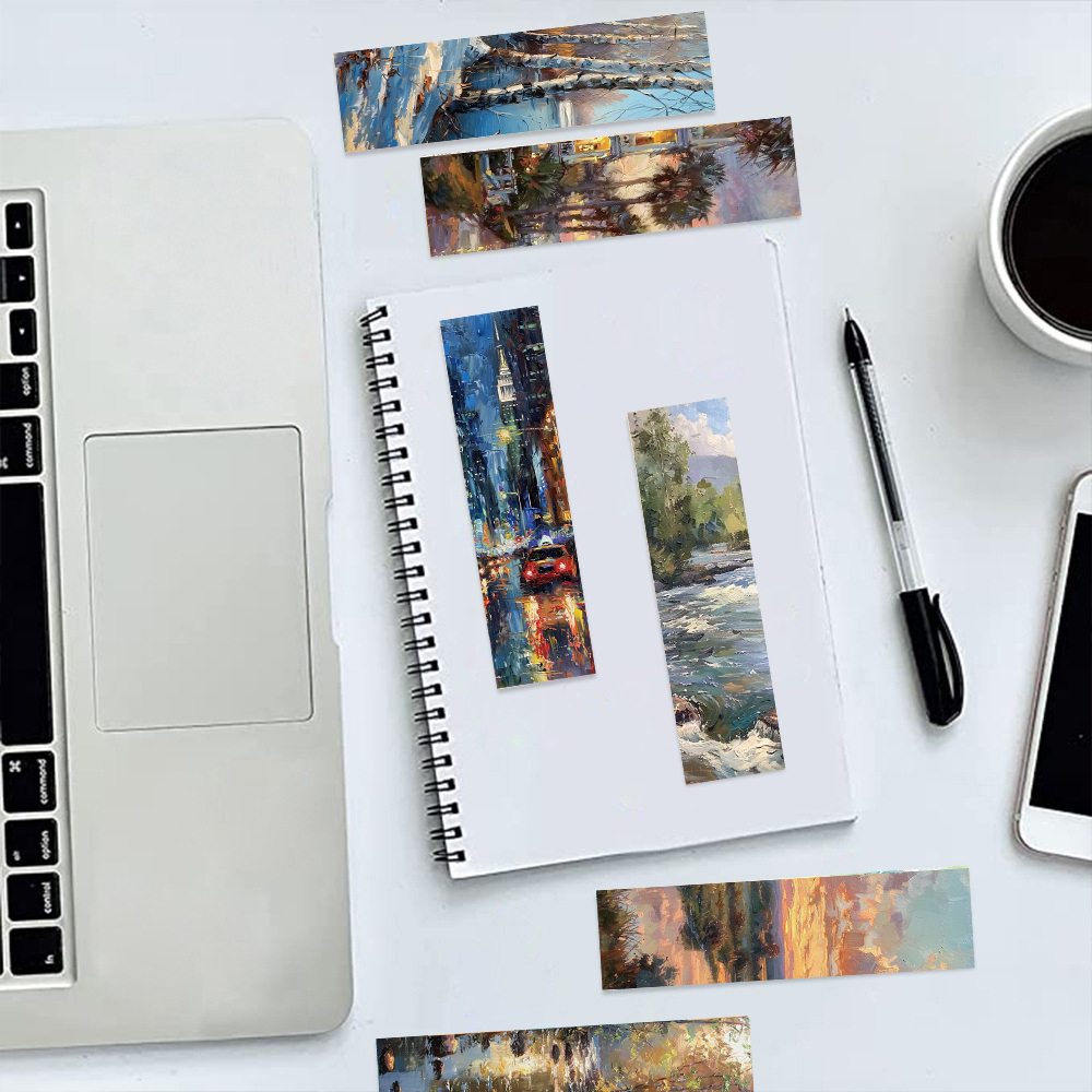 30PCS Ölgemälde Landschaft Lesezeichen Zimmer Laptop Hintergrund Wand Dekor Gepäck Ästhetische Dekorationen Kunst Bild Karte Lesezeichen