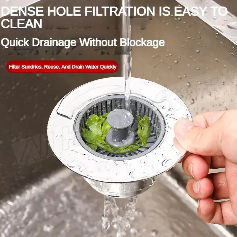 ห้องครัวกรองอ่างล้างจาน 3 ใน 1 Pop Up ABS Silver Plated Sink Strainer ตะกร้าระบายน้ําหยุดการอุดตัน Bouncing Core Leak-proof Plug