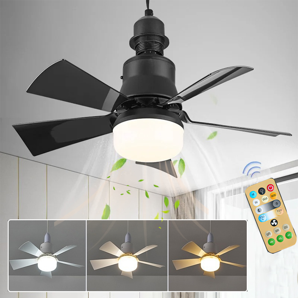 LED-Deckenventilator mit Licht, E27-Fassung, Fernbedienung, dimmbar, 30 W, moderne intelligente kabellose Ventilatoren, Beleuchtung für Schlafzimmer, Garage, Küche