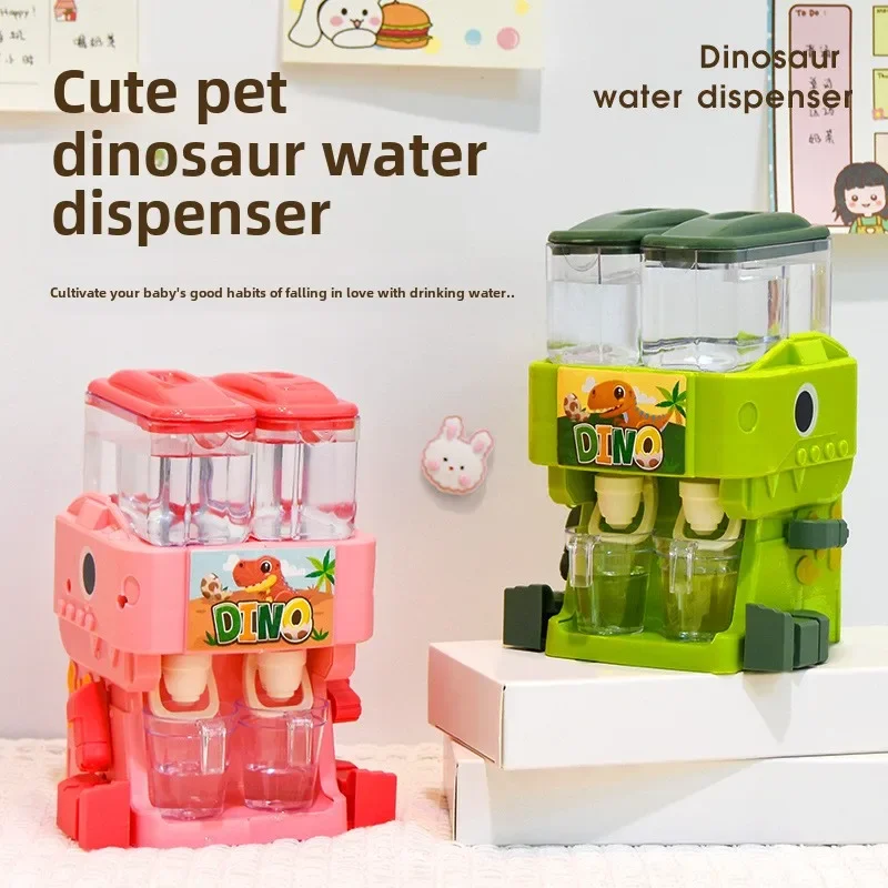 Dispensador de agua doble de dinosaurio para niños, juguete con bonito jugo de agua fría/cálida rosa y azul, fuente para beber, juguetes de cocina de simulación