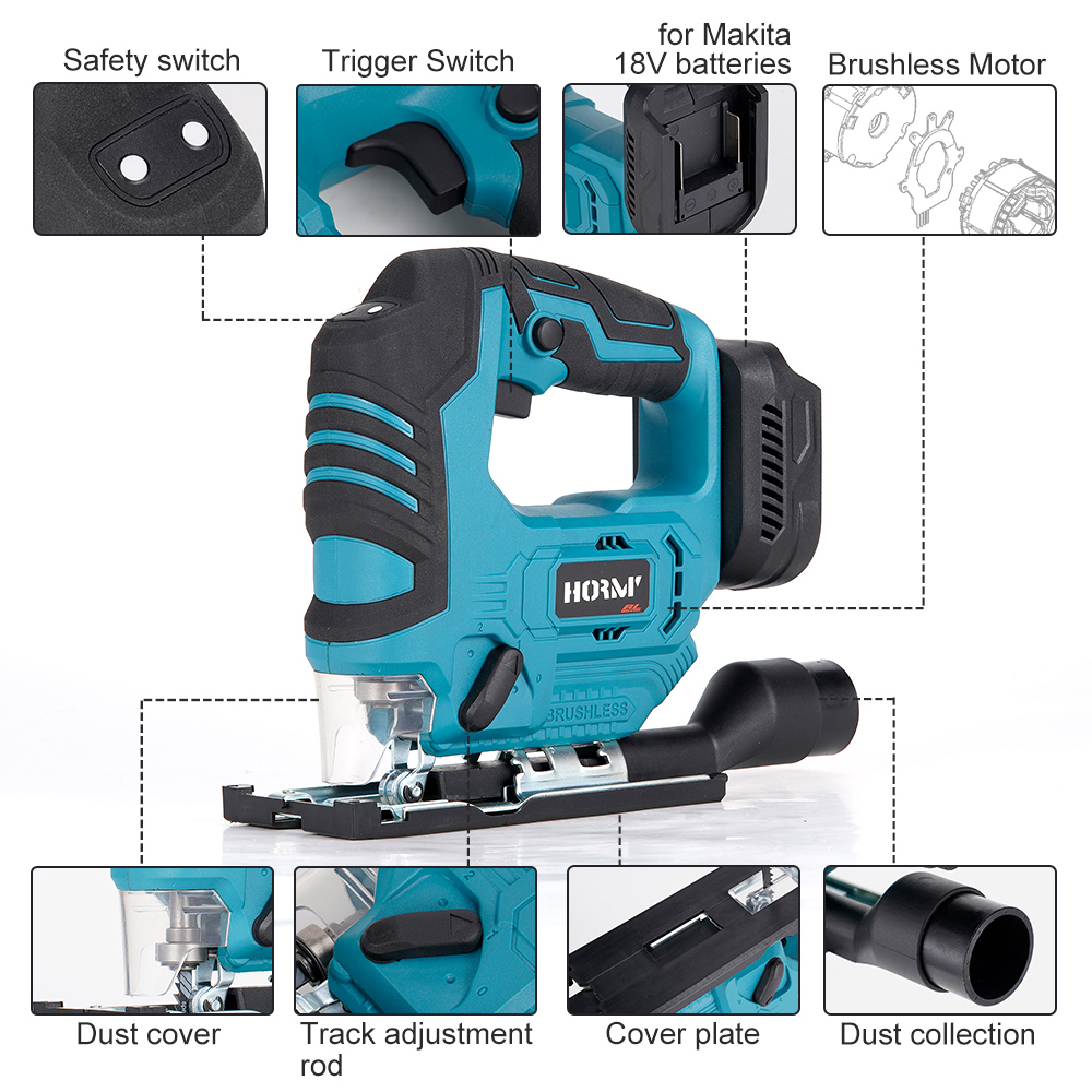 Hormy-Brushless Curva Elétrica Saw, Multi Angular Corte Saw, 26mm Curso, Makita 18V Bateria De Lítio, Carpintaria