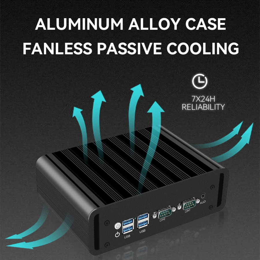 Intel N100 Fanless Mini PC Industrial Computer Dual Gigabit Ethernet 2x DB9 COM RS232 RS485 WiFi 4G SIM Slot GPIO Windows Linux