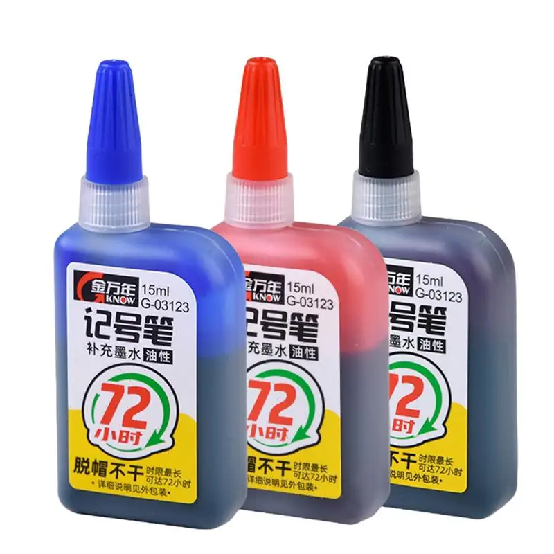15ml ผิวมันกันน้ํา Mark ปากกา Ink Replenisher วิศวกรรมสํานักงานเครื่องเขียนโรงเรียนสีแดงสีฟ้าหมึกสีดํา