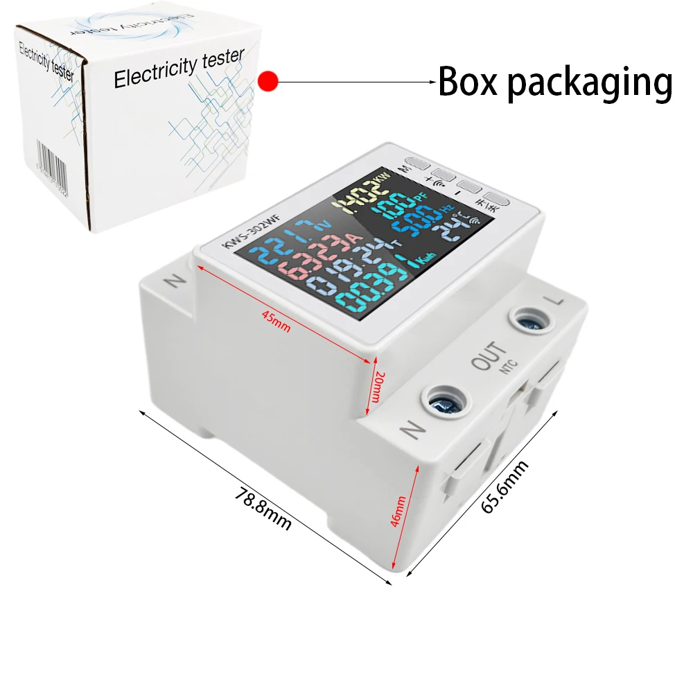 Tuya WiFi 8in1 Power Meter 2P AC Energy Meter APP Control 170-270V/63A Voltage and Current Meter Electricity Meter Smart Life