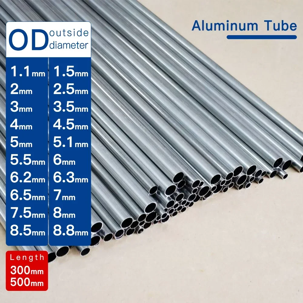 Tubo de aluminio OD1.1-8.8mm longitud 300mm 500mm tubo redondo de aleación de aluminio recto diámetro exterior pequeño 6063 espesor 0,2-2.5
