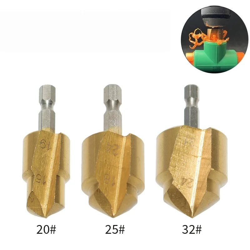 3pcs/Set PPR Lifting Drill Bit 20/25/32mm Titanium Step Drill Bit Hex Shank Hole Opener Core Drill Bits for Water Pipe Reaming