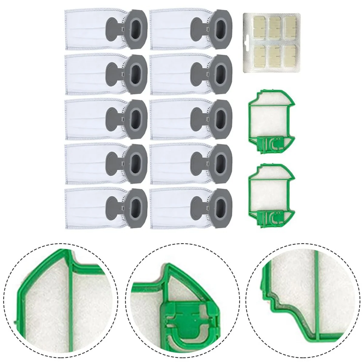 For Kobold VK7 FP7 Cordless Vacuum Cleaner, 10 Dust Bags, 2 Pre-Filters, 1 Fragrance Tablets/Sticks.2025 New,