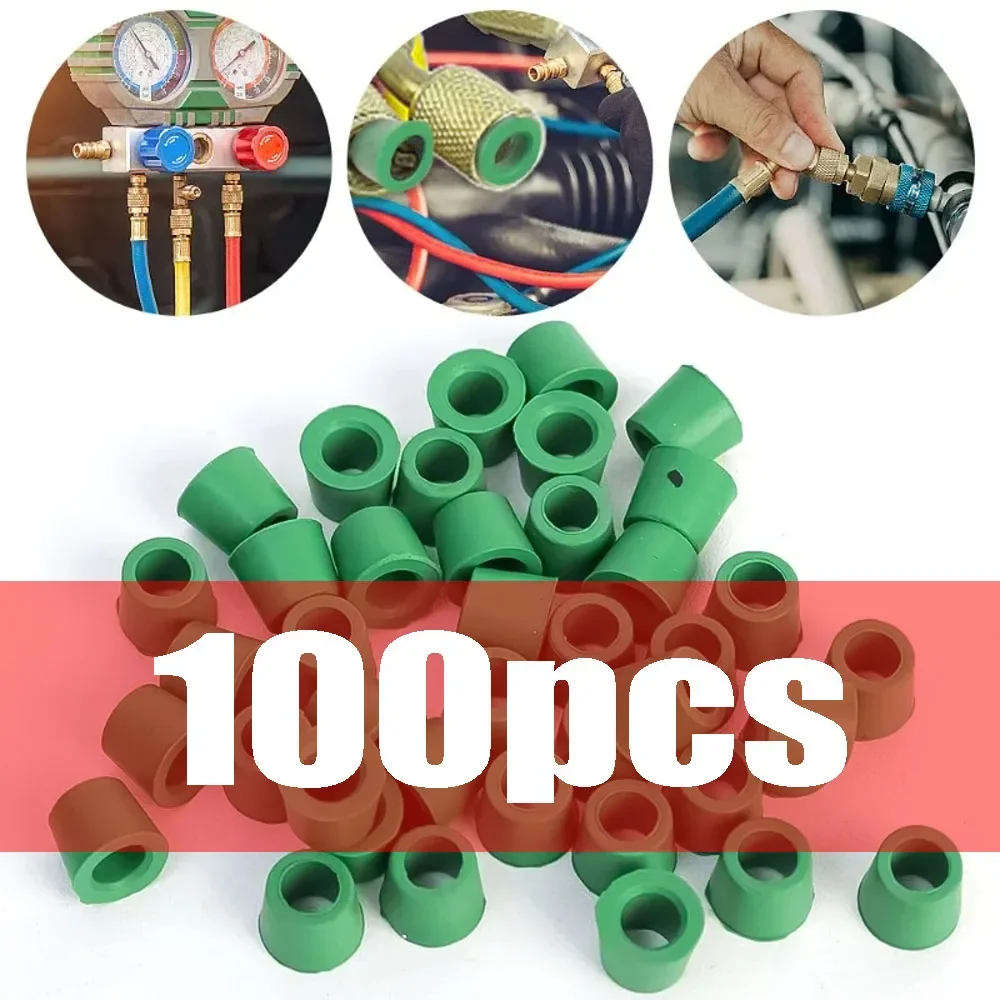 Verde aire acondicionado 100/50 Uds 1/4 ''manguera de carga 1/4 ''junta de válvula colector Kit de sellado de reparación accesorios de repuesto para coche nuevo