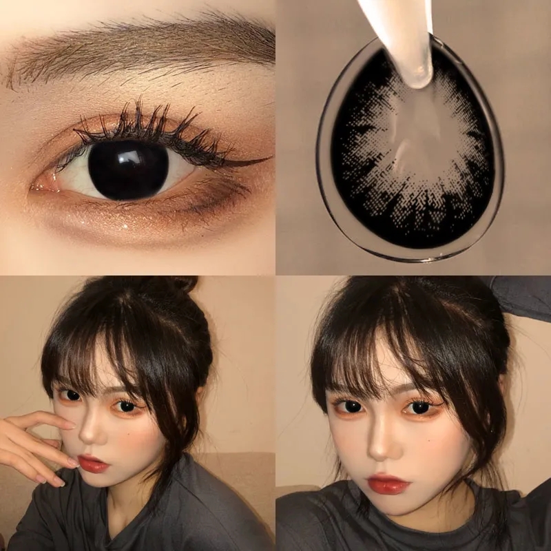 Lentes de contacto para miopía, ojos negros grandes, lentes de contacto cosméticas, hermosas lentes de contacto naturales de colores anuales para ojos, 2 unids/par