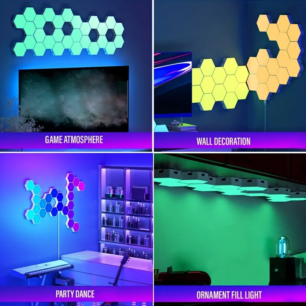 Lámpara de pared Hexagonal inteligente RGB, luz nocturna ambiental que cambia de Color, forma DYI, ritmo musical, Control por aplicación para sala de juegos y dormitorio