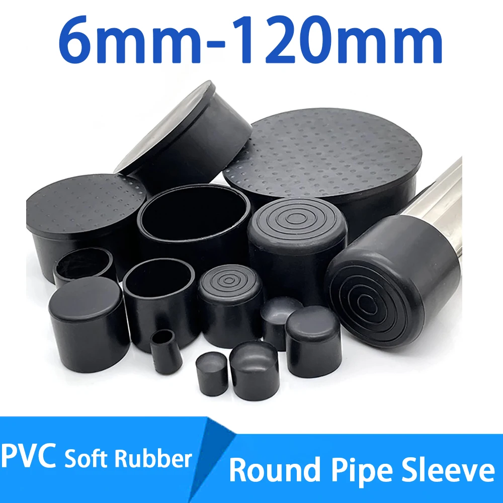 1-10Pcs Round Black PVC Soft Rubber Pipe Sleeve Tube Cap Table Chair Foot Pad Protective Cover 6 8 10 12 14 16 19 20 22 25-120mm