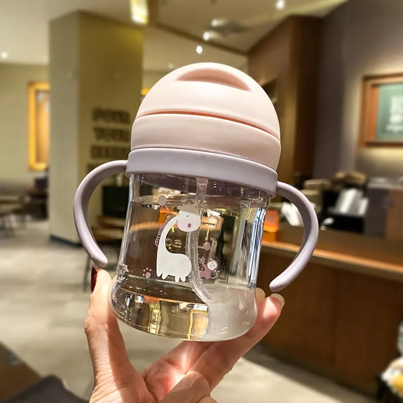 1/2 pz 250 ml Rosa Bambino Bere Tazza Biberon Con Paglia Palla di Gravità di Ampio Calibro Bere Bottiglia di Latte di Acqua Con Maniglia