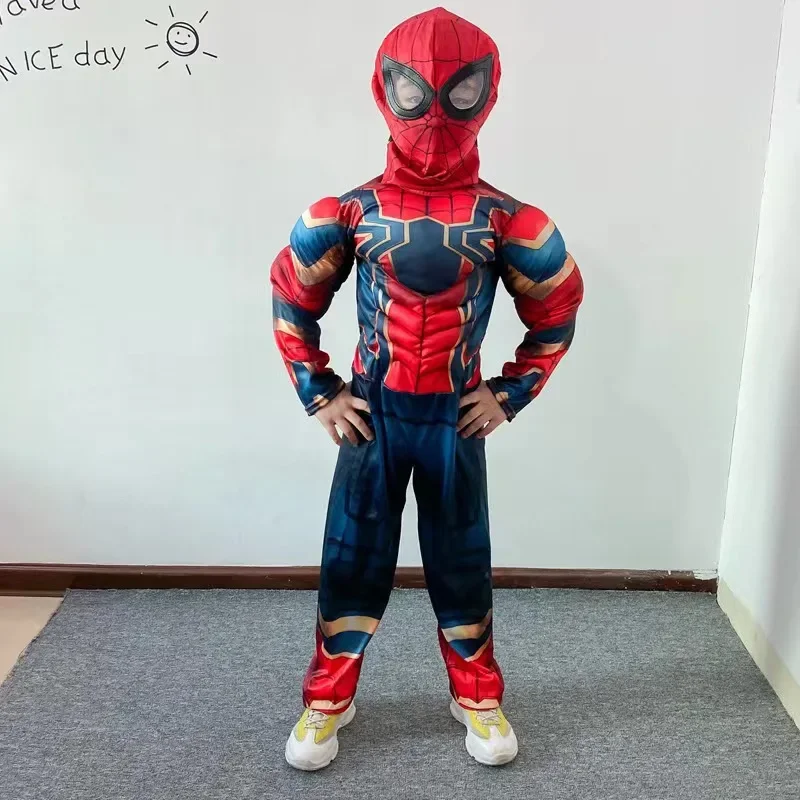 스파이더 맨 코스프레 의상 근육 스타일 어린이 공연 의상 슈퍼 히어로 Cos Prop 역할 놀이 파티 드레스 어린이를위한 선물