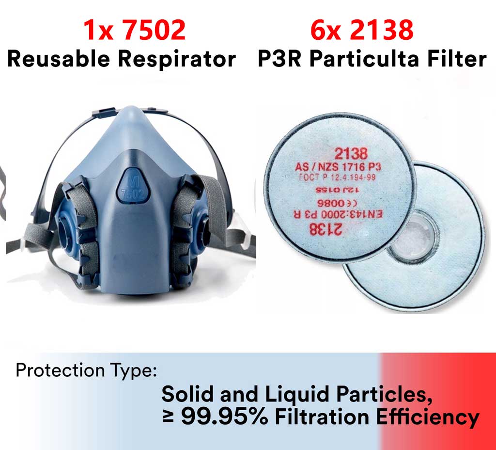 7502 + 2097 2138 Полумаска для лица Многоразовый респиратор P100 Защита органов дыхания Уровень нежелания Органический пар для маски 7502 3 м