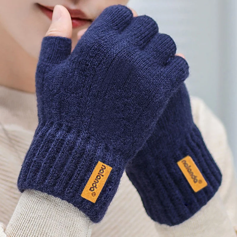 แฟชั่นฤดูหนาวฤดูใบไม้ร่วงถักถุงมือ WARM Plush Fingerless ถุงมือสําหรับบุรุษและสตรีกีฬากลางแจ้งถุงมือหน้าจอสัมผัส