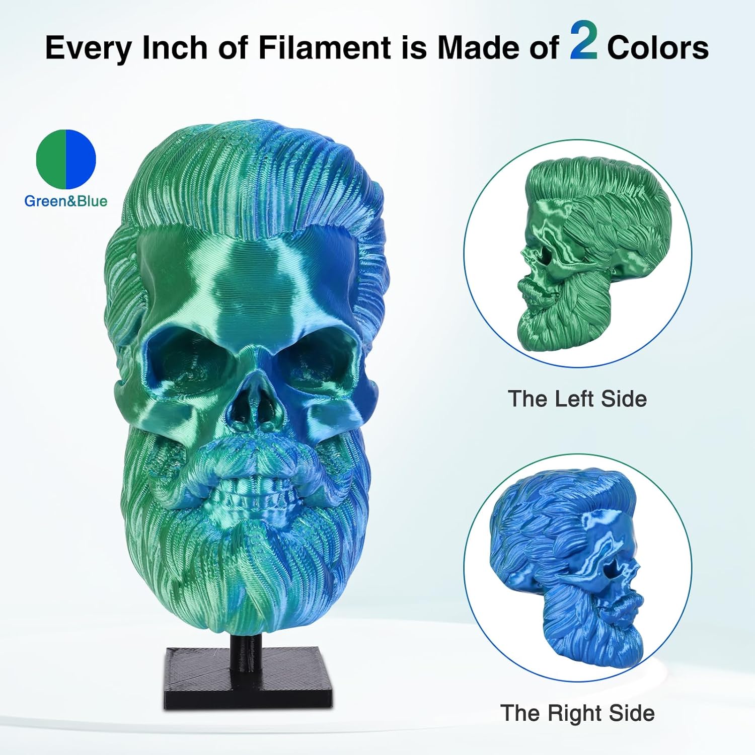 Filamento de impressora 3D multicolorido, filamento de impressão brilhante de seda PLA de 1,75 mm de cor dupla/tri, 250g (0,55 libras) cabe na maioria das impressoras 3D FDM