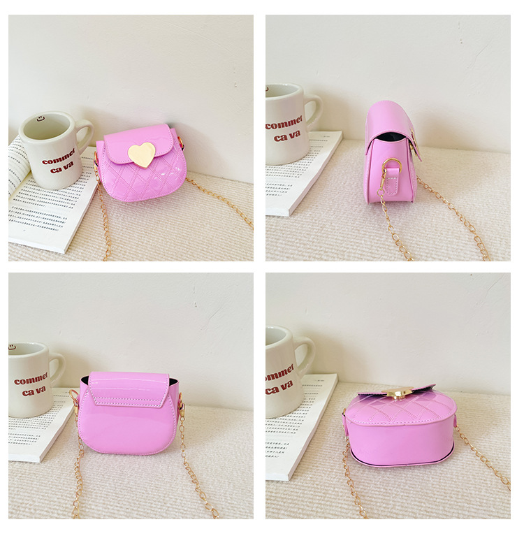 Stickerei Gewinde Mädchen Schulter Tasche Glänzenden Liebe Herz kinder Kleine Umhängetaschen Patent Leder Prinzessin Geldbörse Handtasche
