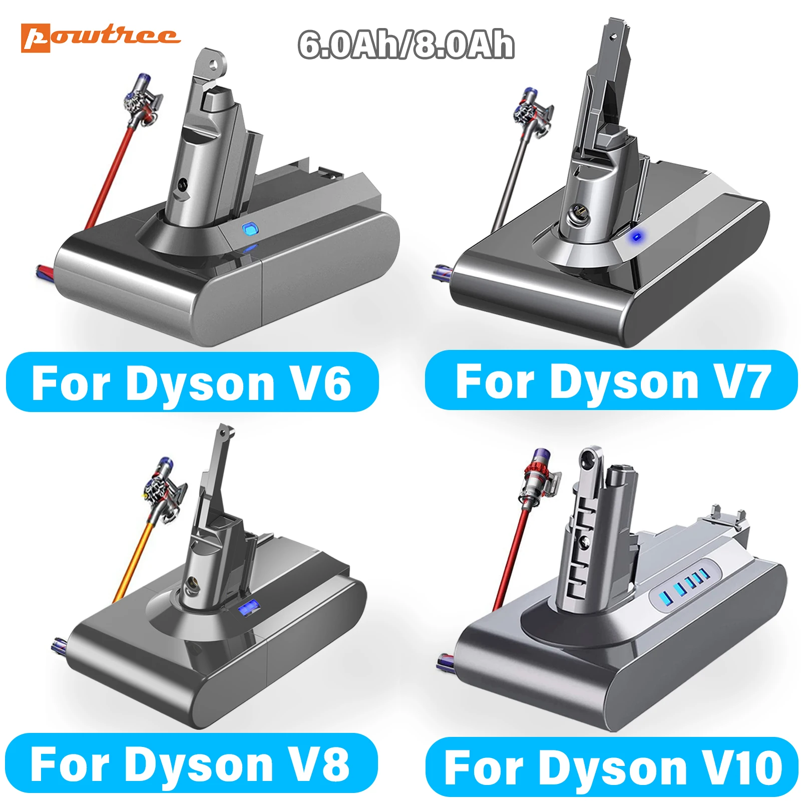 Сменный аккумулятор Powtree 4,6 Ач/6,0 Ач для Dyson V6 V7 V8 V10 серии SV12 DC62 SV11 sv10, запасной аккумулятор для ручного пылесоса