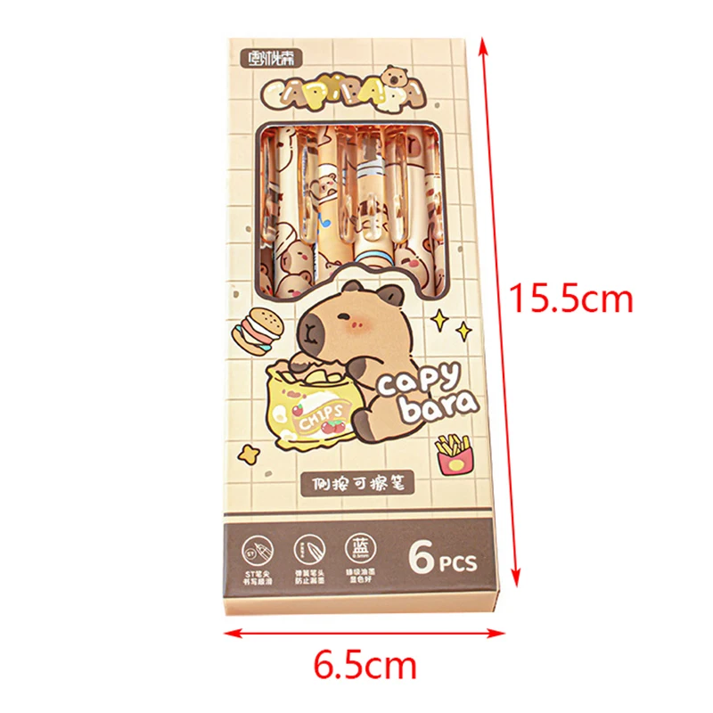 Cute Capybara Gel Pens - 6Pcs Kawaii Pen Set Quick-Drying Blue Erasable for Office School Kawaii Aesthetic Stationery