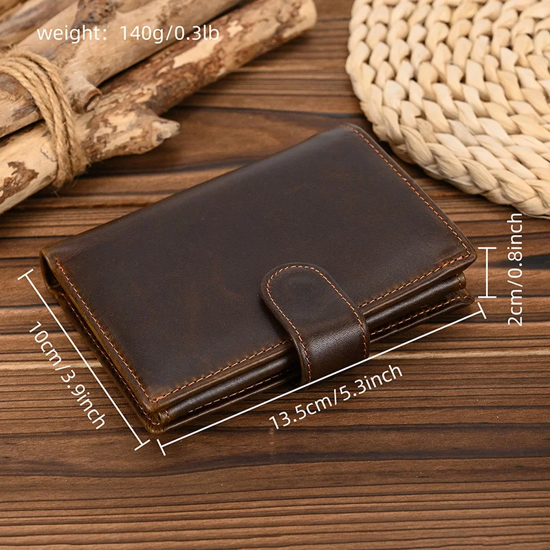 Cartera de cuero genuino de alta calidad para hombre y mujer, billetera corta de cuero genuino RFID con múltiples ranuras para tarjetas, monedero con botones para hombre