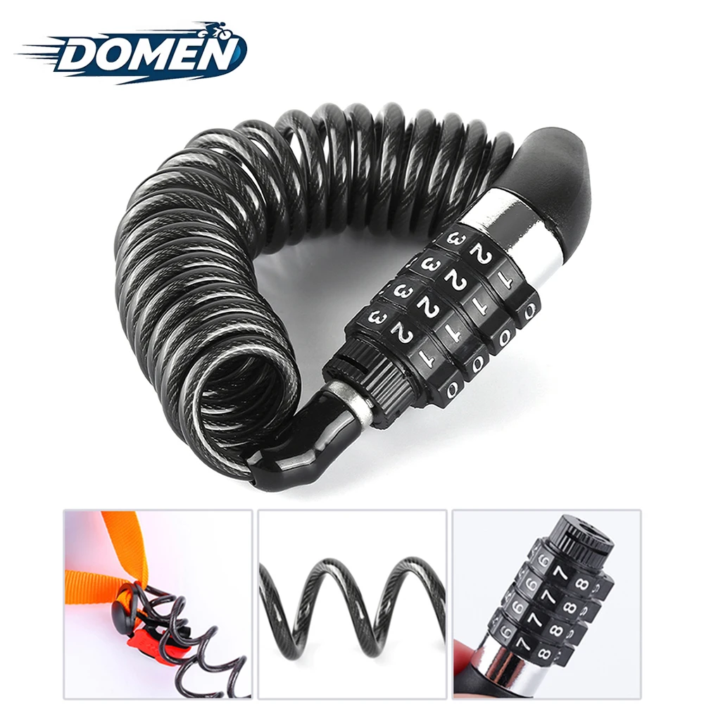 DOMEN ล็อคจักรยานล็อคโซ่ลวดเหล็กจักรยานรถจักรยานยนต์รหัสผ่าน 4 หลักล็อคลวดเหล็กล็อคเชือกลวดกันขโมยล็อคหมวกกันน็อค