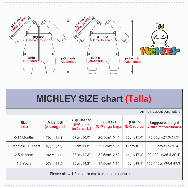 MICHLEY-saco de dormir de algodón para primavera, saco para bebé, saco de dormir de dibujos animados, pijamas de manga larga, ropa de dormir para niñas, niños, 6M-6T