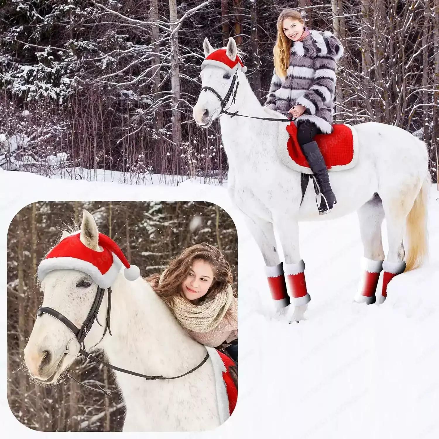 New Christmas Set Pet Horse Leggings Horse Hat Saddle Standing Wrap Horse Legs Loose and Comfortable