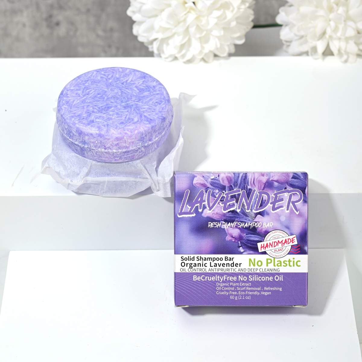 Shampoo de óleo essencial de lavanda provençal, sabonete artesanal para cuidados com os cabelos, shampoo sólido e sabonete de limpeza auto rotulado