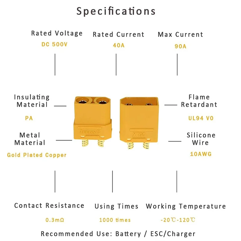 5 pares xt90 XT-90 xt90h plugue conector bala macho e fêmea para motor de bateria rc lipo, esc e cabo de carga