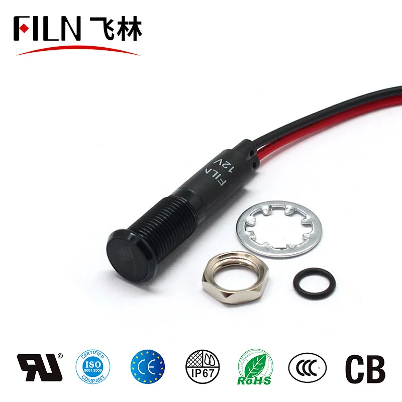 FILN 8 ミリメートル黒ハウジング Led 赤黄白青緑 12 ボルトインジケータライトと 20 センチメートルケーブル