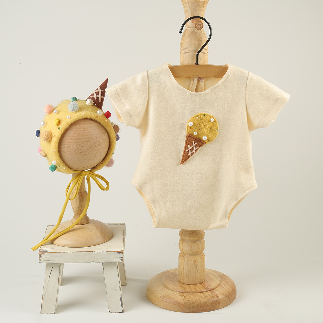 Lã recém-nascido sentiu chapéu ovelha e calças curtas Set, infantil Romper roupas, adereços Fotografia