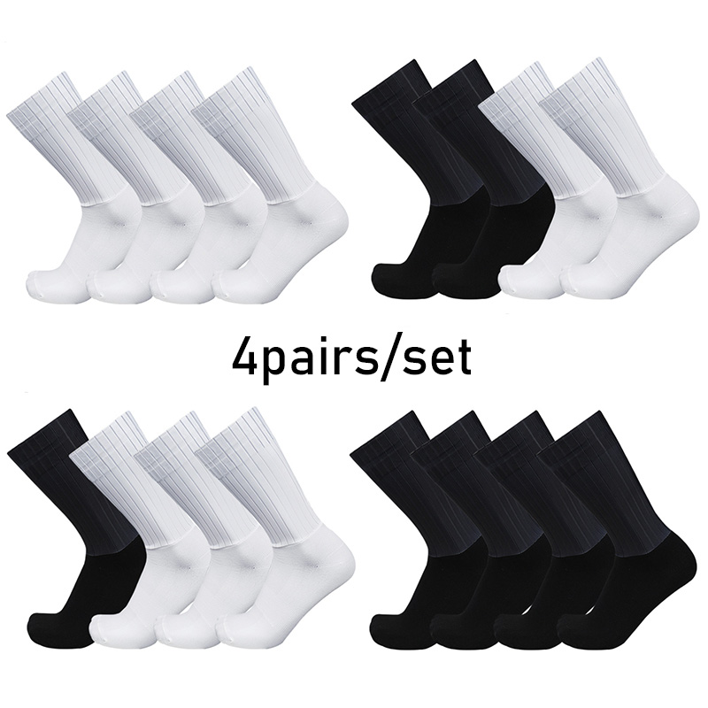 Calcetines de silicona antideslizantes para Ciclismo profesional, medias aerodinámicas de Color puro para verano, 4 pares por juego