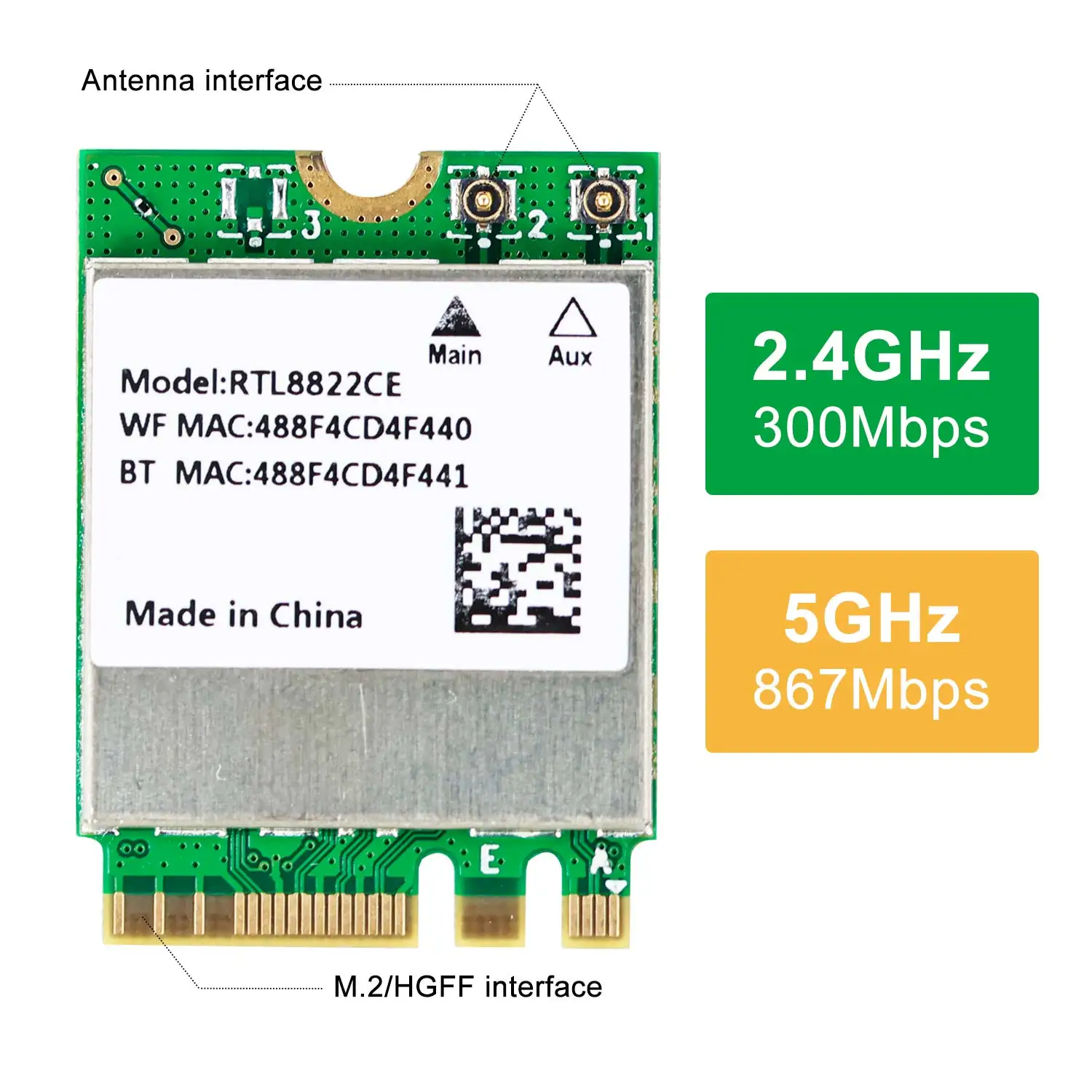 Jetson NANO 8822CE NGW Dual-band Network card with M.2 Port CompatibleWith Jetson Xavier NX/TX2 NX/Orin NX SUPER/Orin NANO SUPER