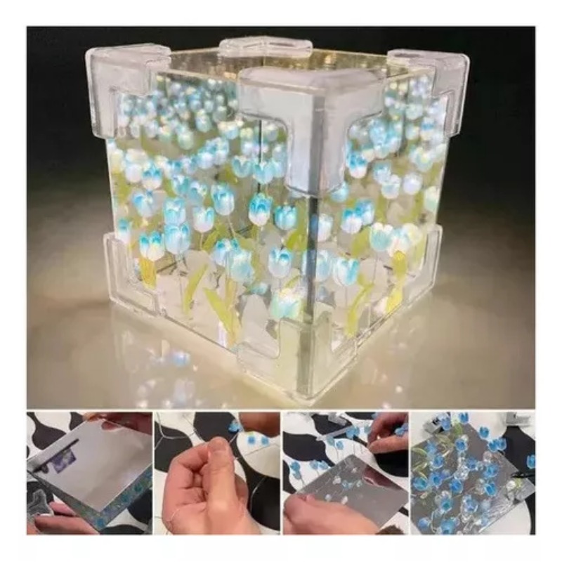 Luz artesanal hecha a mano, flor de tulipán, cubo de mar, lámpara de noche pequeña 3D, Kit de Material para el hogar, sala de estar, lámpara decorativa, Idea de regalo