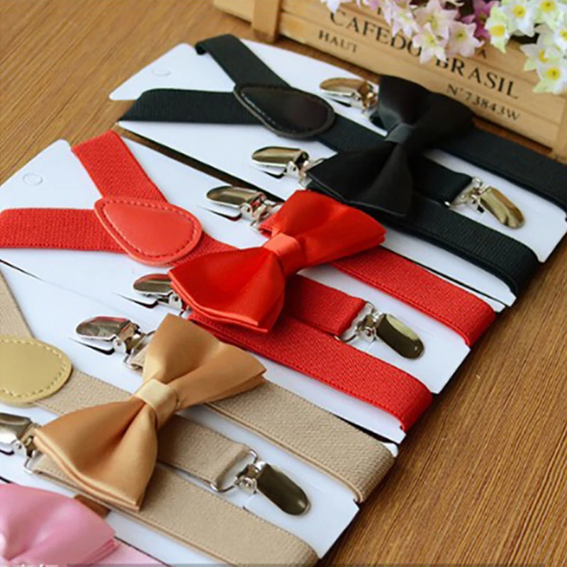 Tirantes ajustables con pajarita para niños y niñas, conjunto de corbatas de boda para bebés, accesorios de moda
