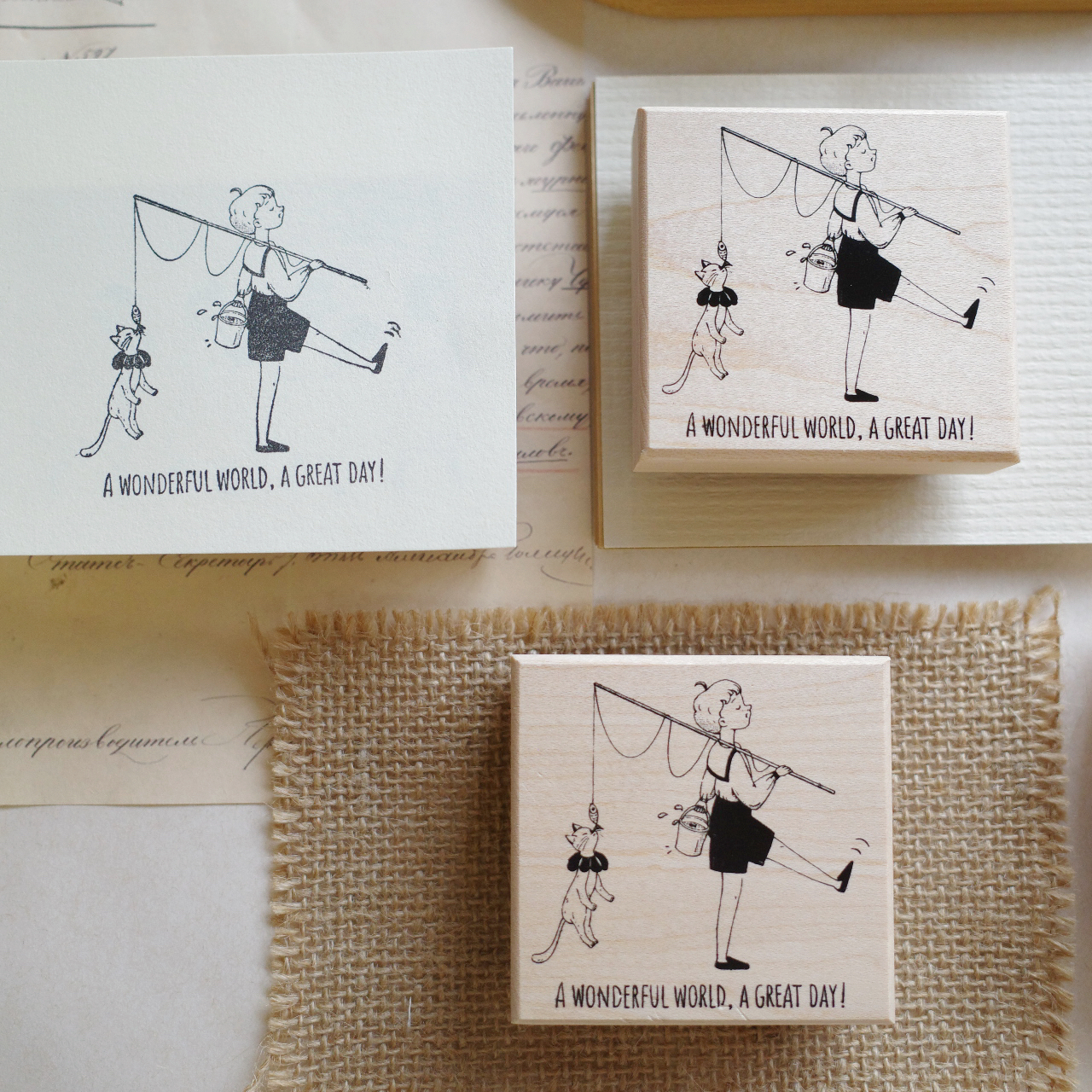 Walking Girls, Fishing Boy Diy Houten Stempel Rubber Scrapbooking Journal