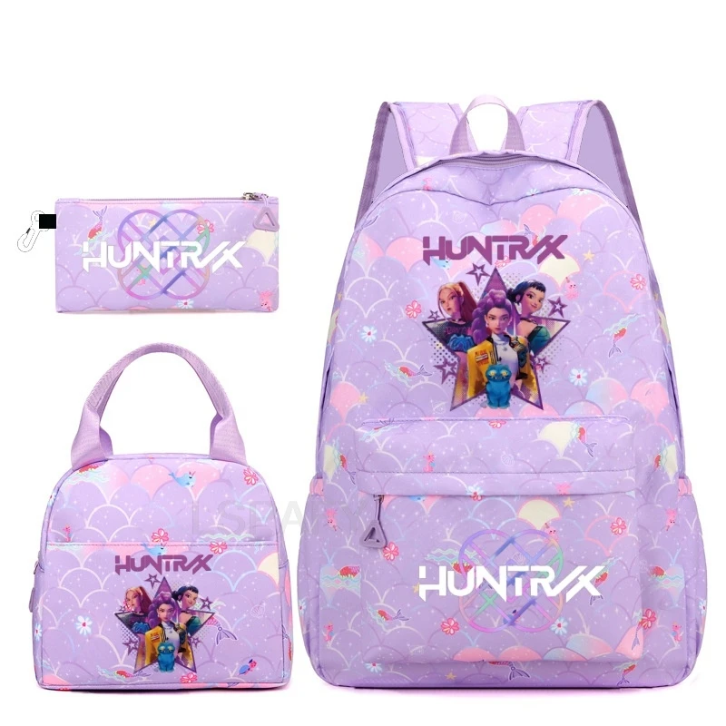 KPop Demon Hunters Zaino Zaino Borsa Astuccio Set di tre pezzi HUNTR/X Rumi Mira Zoey Derpy Zaini con stampa di cartoni animati