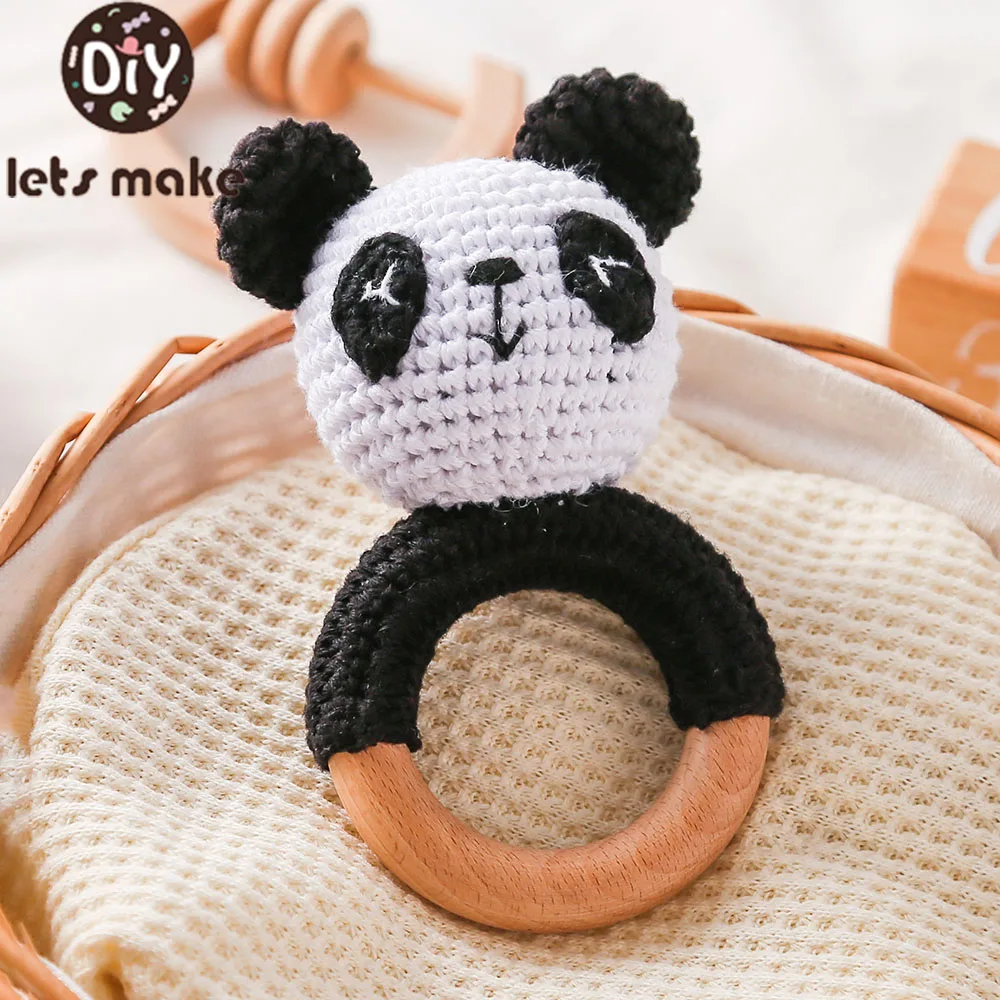 Let's Make Crochet Animal Panda Rattle Toy Soother Bracelet Wooden Teether Ring Baby Product Mobile Pram Crib Wooden Toys Gifts