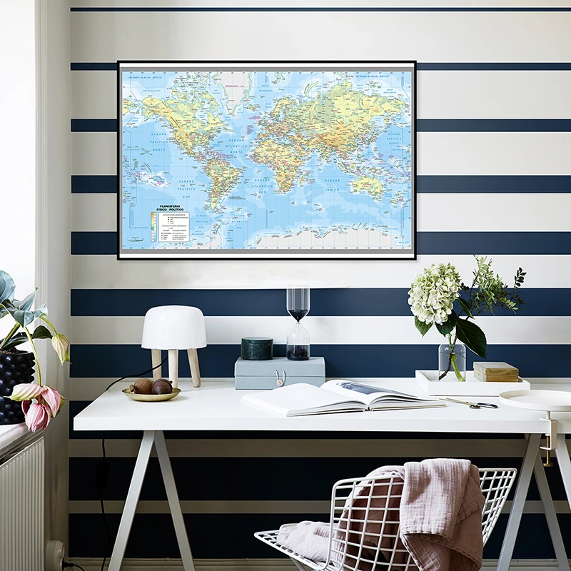 59X42Cm Tây Ban Nha Bản Đồ Thế Giới Nền In Canvas Phòng Ngủ Văn Phòng Trang Trí Trường Giáo Dục Tiếp Liệu Trong Tiếng Tây Ban Nha