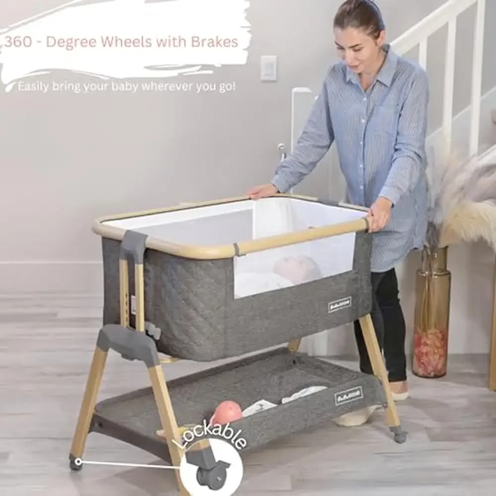 3 in 1 Adjustable Heights Baby Bedside Sleeper with Foam Mattress Portable Co-Sleeper Crib Durable Aluminum Build Comfortable