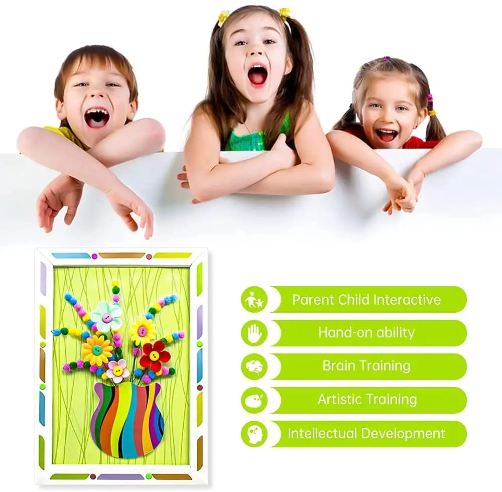 เด็ก DIY Craft Kit 3D ชุดลายนูนกรอบรูป DIY ทําปุ่มช่อดอกไม้เด็กผู้หญิง Interactive Handmade ของเล่นเพื่อการศึกษาของขวัญ