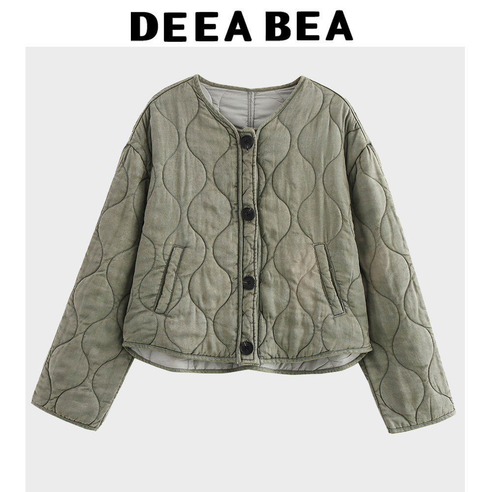 Dames winterjas groen retro noodlijdende ambachtelijke katoenen jas Warme, comfortabele en veelzijdige damestop met lange mouwen