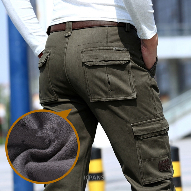 Pantalones Cargo cálidos de lana con 6 bolsillos, ropa térmica para hombre, pantalones informales de invierno para hombre, pantalones caqui verdes y negros para hombre