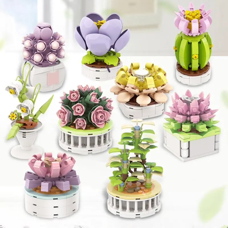 Bouquet Moc BLOCK ดอกไม้ succulents กระถางบล็อกชุดโรแมนติกประกอบอิฐของเล่นสำหรับเด็กผู้หญิงของขวัญคริสต์มาส