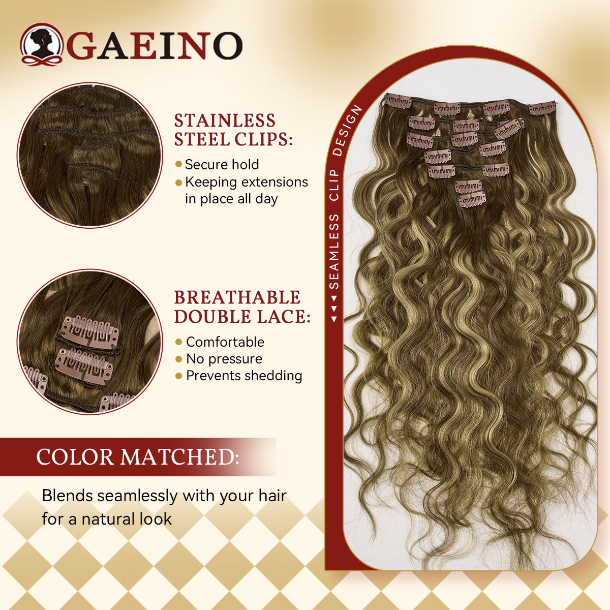 12A vague naturelle pince dans les Extensions de cheveux humains 100% Remy pince de cheveux humains en 120G 7 pièces/ensemble tête complète pour les femmes 14-24 pouces