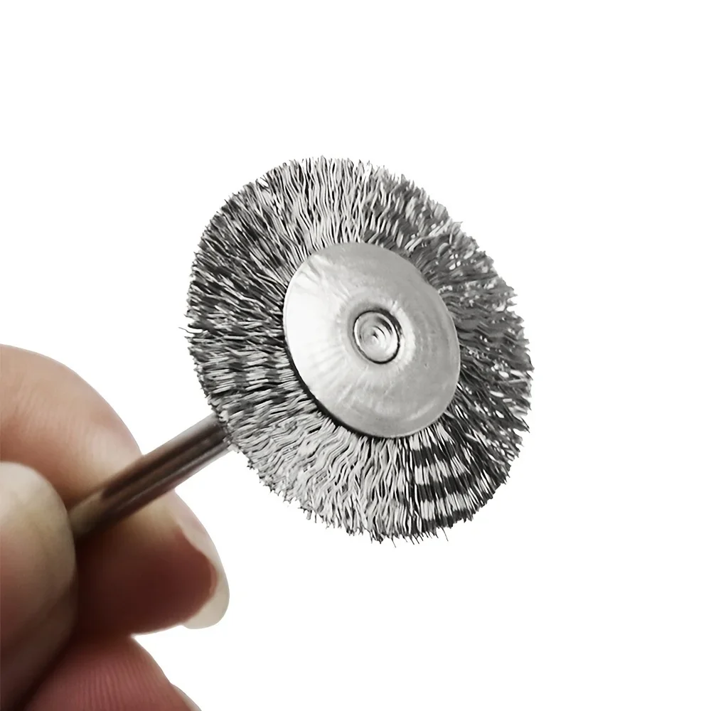 10 Pcs T 자형 스테인레스 스틸 와이어 브러시 휠 1/8 ''만들레 녹 제거 연마 휠 Dremel 로타리 도구와 호환 가능