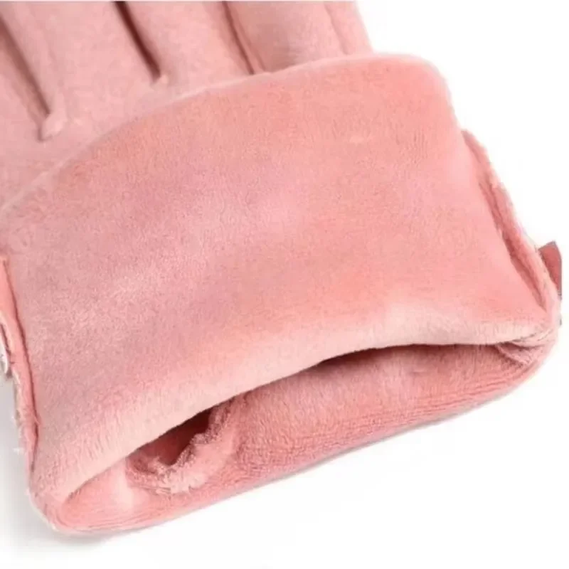 ผู้หญิงใหม่ Keep WARM Touch Screen PLUS กํามะหยี่ภายใน Thicken Windproof ขี่จักรยานน่ารักน่ารัก Bowknot Elegant ความยืดหยุ่นถุงมือนุ่ม